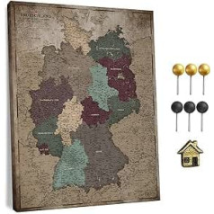 Canvas Map of Germany with Cork Pin Board for Pinning Travel Destinations - Wall Decoration for Any Room - High-Quality Canvas Pictures with Map of Germany in Various Sizes (70 x 50 cm, Design 2)