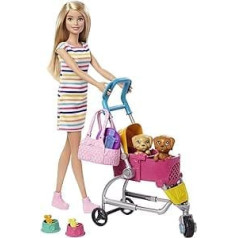 Barbie Dog bagiju rotaļu komplekts ar lelli, 2 kucēniem un bagiju kucēniem, bērniem no 3 gadiem.