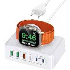 130 W uzlādes stacija Apple Watch 6 portu USB C lādētājs ar USB-C un USB-A, ātrā lādētāja PD 3.0 barošanas adaptera barošanas avots MacBook Pro/Air, iPad, iPhone 15 14 13 12 Pro Max, Samsung, Mobile