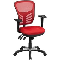 Flash Furniture Medium Back Office Krēsls — Ergonomisks rakstāmgalda krēsls ar regulējamiem roku balstiem un tīklveida audumu — lieliski piemērots mājas birojam vai birojam — sarkans