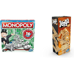 Monopola spēle, ģimenes galda spēle 2 līdz 6 spēlētājiem un Hasbro Gaming Jenga Classic, bērnu spēle, kas veicina reakcijas ātrumu, no 6 gadiem