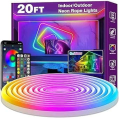 AILBTON neona LED sloksne, 6 m elastīga neona LED sloksne, vadība ar lietotni/tālvadības pulti, vairāki režīmi, IP65 āra RGB neona gaismas, ūdensizturīgs, mūzikas sinhronizācijas spēļu LED neona sloksnes gaisma guļamistabai, iekštelpu