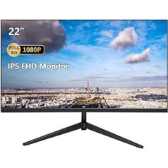 Datora monitors, 22 collu Full HD 1920 x 1080P IPS ekrāns, bez rāmja, 75 Hz, 5 ms reakcijas laiks, VGA un HDMI porti, datora monitors klēpjdatoram/Xbox/PS3/PS4 ZFTVNIE