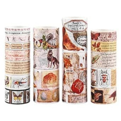 18 Rolls Washi lentes komplekts, Lychii Vintage dekoratīvā maskēšanas lente, DIY papīra līmlentes mākslai un amatniecībai, kartītes, aploksnes, kalendāri, iepakojumi un dienasgrāmatas