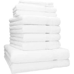 10-piece set. Betz Premium Hand Towel Set Includes 2x Bath Towels 70 x 140 cm 4x Hand Towels 50 x 100 cm 2x Guest Towels 30 x 50 cm 2x Washing Mitts 17 x 22 cm / Quality 470 g/m² / White