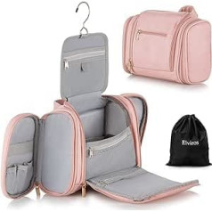 Elviros Toiletry Bag PU Leather Large with Hook Waterproof Travel Toiletry Bag Wash Bag Cosmetic Bag with a Wet Dry Bag, Pink, Waterproof