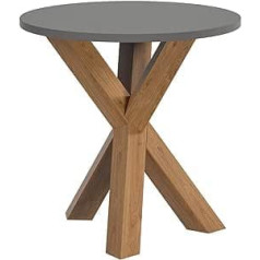 Amazon zīmols — Movian apaļš sānu galds, masīvkoka/vidēja blīvuma kokšķiedru plātnes, dabīga masīvkoka un pelēka galda virsma, 50 x 50 x 44,8 cm