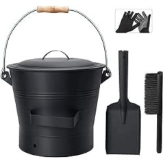 BRIAN & DANY Ведро для золы с крышкой, круглое ведро для угля для каминов, ведро 10 л с лопатой и ручной щеткой, набор инструментов, аксессуары для 