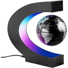 Surplex C-shape Magnetic Floating World Map, Globe with LED Display, Support, Rotating Earth, Home Decor, Office Decoration, Geography, Educational, Children's Toy, Gift, Black