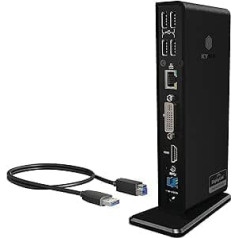 ICY BOX klēpjdatora dokstacija (11-in-1) ar 2 monitoriem (1x HDMI un 1x DVI) ar USB 3.0, 6-fach USB HUB, Gigabit Ethernet, Audio, Schwarz, IB-DK2241AC