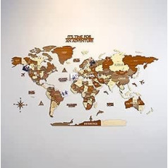 Krāsainas pasaules NEW_3D pasaules karte Koka daudzslāņu ceļojumu karte ar galvaspilsētu sienu dekoru jaunai mājas dāvanai ceļotāja biroja dekorēšanai (L, Sirius)