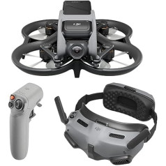 DJI Avata Explorer Combo — drons ar kameru, UAV kvadrokopteris ar stabilizētu 4K video, 155° skata lauks, avārijas bremzēšana un lidojums ar lidošanu, ietver RC Motion 2 un DJI aizsargbrilles Integra