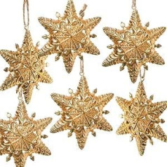 Logbuch-Verlag 6 Golden Stars Ziemassvētku kulons Snowflakes Ziemassvētku eglītes rotājums 9 cm Metāls