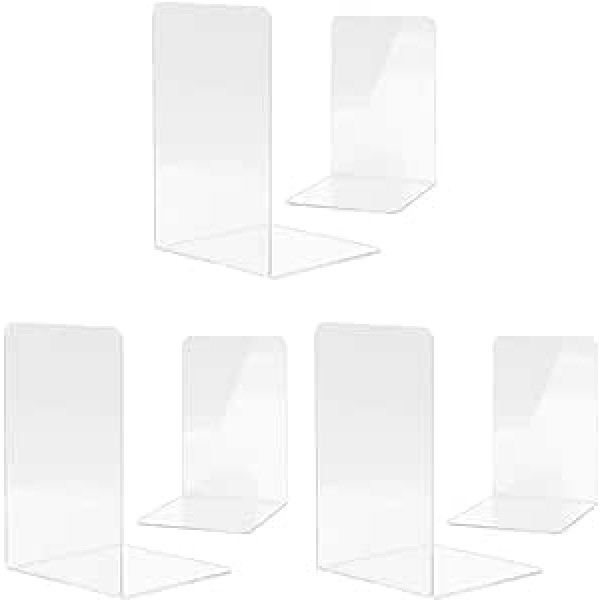 MSDADA Clear Acrylic Bookends Bookends for Bedroom Library Office School and Desk Organizer Decoration Gift(3 Pairs/6 Pieces)