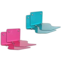 : Designer Edition Floating Books Invisible Bookshelves. A unique, original and Hidden Book Organiser for Wall Curved Bookends, Glossy – Turquoise (Blue) & Magenta (Pink). 2x türkisfarben, 2x magentafarben