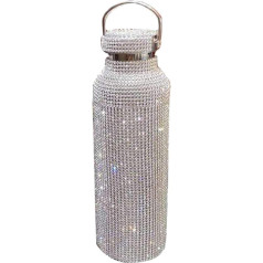 Dimanta ūdens pudele, nerūsējošā tērauda termosa kolba, mirdzošas ūdens pudeles, atkārtoti uzpildāmas ūdens pudeles sievietēm, sudrabs (750 ml)