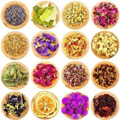16 Bags of dried flowers and herbs, natural multiple dry flowers and herbs set, rose buds, lavender fragrances for DIY candles, resin jewellery, nail lip craft accessories