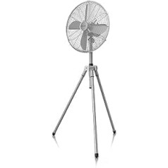 Brandson grīdas ventilators ar statīvu - ventilators nerūsējošā tērauda dizains - mobilais ventilators - 3 ātruma līmeņi - 60 vati - 45 cm diametrs - sudraba nerūsējošais tērauds