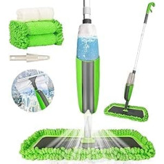 Aiglam spray mop, floor mop with spray function for quick cleaning, with spray nozzle, water tank and 2 micro-fibre covers, Green upgrade