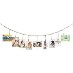 Ajerg foto pakarināmais turētājs ar 9 klipšiem koka pērlītēm, aukliņām piekarināmām pie sienas fotogrāfiju displeja attēlu pakaramais sienas dekoram displeja mākslas fotogrāfijas kartes