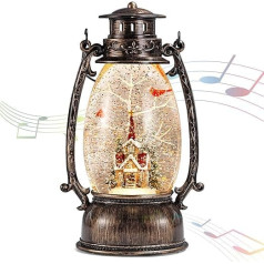 Illuminated Christmas Bauble Lantern Music Christmas Vintage Lantern Decoration Church Scene Snow Globes with Swirling Glitter Retro Water Lantern for Gifts and Home Decoration