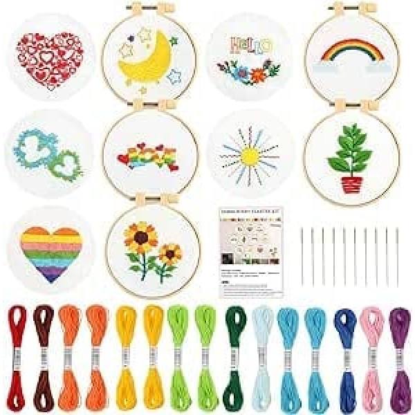 Pllieay 10 Piece Embroidery Set for Children with Instructions [English language not guaranteed], Pattern, Embroidery Thread, Embroidery Hoop, Needle