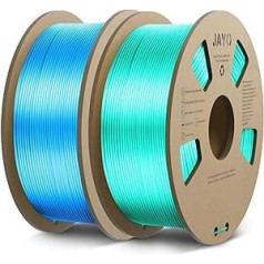 JAYO PLA zīda pavediens 1,75 mm, spīdīgs PLA 3D printera pavediens 2,2 kg, gluds pavediens, izmēru precizitāte +/- 0,02, 2 spoles PLA zila + zaļa