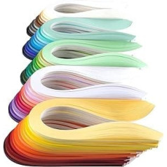 JUYA Quilling Plain Paper Frill Set, 60 Colours, 39 cm Length, 100 Strips Per Pack, Paper Width 5mm