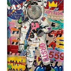 Grafiti krāsa pēc skaita pieaugušajiem Abstract Astronaut DIY eļļas gleznu komplekti uz audekla ar otām un akrila pigmentu Street Pop Krāsains attēls mājas sienu dekorēšanai 16 x 20 collas (bez rāmja)