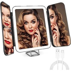 JIMACRO Cosmetic Mirror with LED Light, Portable USB Rechargeable Makeup Mirror, Table Mirror with 3X/7X Magnification, Continuously Dimmable Makeup Mirror with 3 Adjustable Light Colours