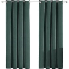 Ystyle Velvet Curtains, Set of 2, 100% Blackout Curtains, 140 x 225 cm, Thermal Curtain Against Cold and Heat, Opaque Bedroom Living Room, Sound Insulation Curtain with Eyelets, Green