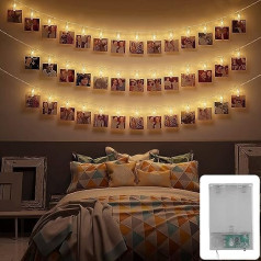 CozyHome foto sienas LED pasaku gaismas ar akumulatoru - 30 LED silti balts 5 metri un taimeris | Sienas foto istabas dekorēšana meitene pusaudze | Foto klipi Dāvanu idejas Polaroid foto ķēde ar klipšiem Foto gaismas ķēde