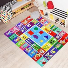 PartyKindom 135 x 110 cm bērnu rotaļu paklājiņš ar neslīdošu dizainu Playtime kolekcija ABC Numbers Shapes Area Paklājs bērnu rotaļu istabai