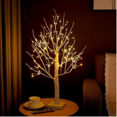 DiliDala bērza gaismas koks iekštelpās 60 cm, 144 silti baltas gaismas diodes Koku lampiņas koku dekoratīvie zari ar baterijām darbināms Ziemassvētku rotājums ballītei dzimšanas dienas kāzām