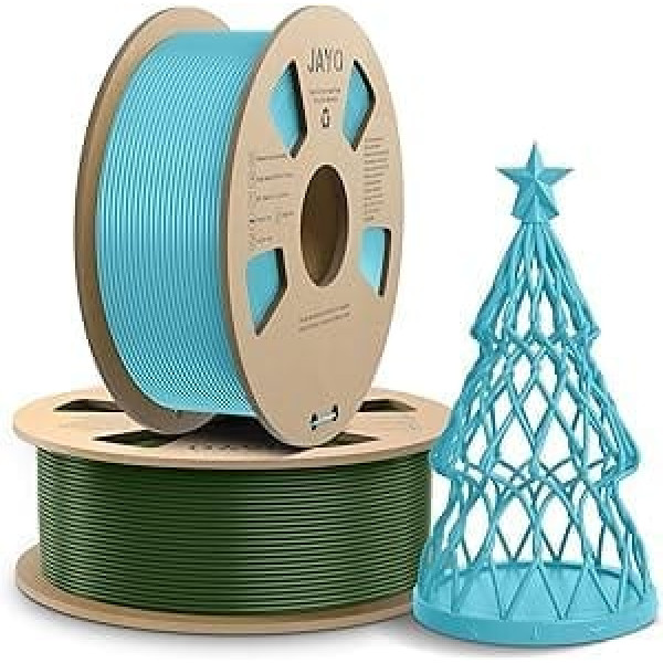 JAYO AntiString PLA kvēldiegs 1,75 mm, APLA 3D printera kvēldiegs ātrai drukāšanai, mazāk vītņu, PLA 1,75 mm Izmēru precizitāte +/- 0,02 mm, 1,1 kg spole, 2 pakas, kopējais svars 2,2 kg, gaiši zils + tumšs