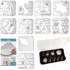 10 x brīvas kustības stepēšanas veidnes, 5. sērija + 9 gabali ar zemu kātu stepēšanas lineāla pēdu komplekts + 1 paka neslīdoši lineāla rokturi 30/pkg