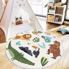 Bath Mat Non-Slip, Cute Animals Super Soft Plush Rug for Children's Room, Playroom, Bedroom, Educational, Machine Washable, Round Floor Mat for Home, Room, Decor (Zoo)