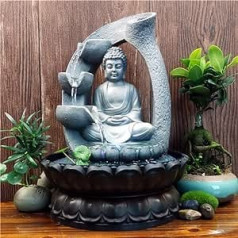30 cm Budas galda ūdenskrituma strūklaka Fenšui meditācijas relaksējoša iekštelpu dekorēšanas ūdenskrituma komplekts ar apļveida ūdens plūsmu mājas biroja guļamistabas dekorēšanai Pelēks (pelēks 1)