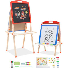 Arkyomi Children's Wooden Easel, Children's Board, Double-Sided Chalkboard and Whiteboard Set, Height-Adjustable Painting Board with Paper Roll, Playing Board, Stand Board with Accessories from 3 4 5