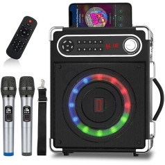 Karaoke sistēma ar 2 mikrofoniem, pārnēsājama bezvadu skaļruņu ballītes mūzikas kaste ar LED gaismām, Bluetooth karaoke iekārtu sistēma PA sistēma atbalsta TWS/USB/TF karti/AUX/FM