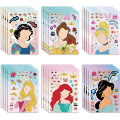 24 Pieces Princess DIY Stickers Gift Set for Kids, Princess Theme, Make a Face, Art, Craft, Birthday Party Decorations, Make Your Own Stickers for