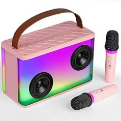 BONAOK Karaoke Anlage ar 2 mikrofoniem, Bluetooth mikrofons Mit Lautsprecher Tragbare Karaoke Maschine Mit Lights, karaoke atskaņotājs TWS/TF/AUX/USB(K20)