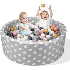 Funsland Baby Ball Pit (bez bumbas), 90 x 30 cm, apaļš, liels bumbu baseins, pelēko punktu bumbiņu bedre, putuplasta dāvanas zīdaiņiem, bērniem no 1 2 3 gadiem, bumbu bedre, noņemams tīrīšanas audums ar rāvējslēdzēju