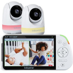 Babysense 5,5 collu 1080p Full HD dalīta ekrāna bērnu monitors, video mazuļu monitors ar kameru un audio, divas PTZ kameras, RGB nakts gaisma, 300 m diapazons, divvirzienu audio, 4 x tālummaiņa, 5000 mAh akumulators