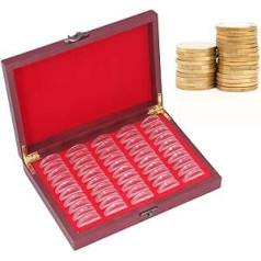 50 30 mm monētu kapsulu iepakojums ar vintage koka glabāšanas kastīti un putu blīvējumu, monētu savācēju organizētāju, monētu displeju, piemiņas futrāli