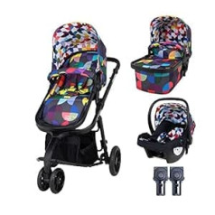 Cosatto Giggle 3-in-1 Combination Pushchair, from Birth to 18 kg, with Baby Carrycot, Sports Seat, Baby Seat and Rain Cover, Compact Foldable (Kaleidoscope)