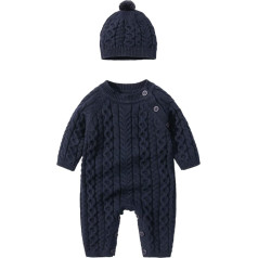 QINQNC Baby Boy Girl Kabel gestrickter Strampler Neugeborener Säugling Pullover Onesie mit Hut Cap Outfit Strick Mode Pullover Strickwaren