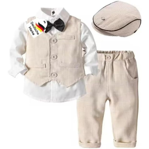 LEONARDINO Baby Jungen Bekleidung Set | Taufe | Junge 5tlg mit Fliege + Weste + Hut Gentleman Langarm Anzug | Outfit für festliche Anlässe | Geburtstag | Hochzeit