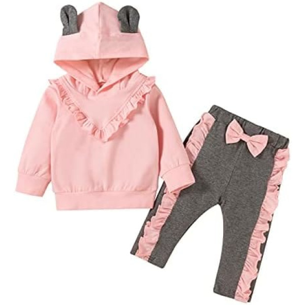 Toddler Infant Baby Girls Boys Outfits Cute Ear Long Sleeves Hoodie Sweatshirt TOS Pants 2-Piece Clothes Set