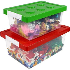 Bins & Things Toy Organizer and Storage / Toy Chest - Set of 2 Large and Small Brick Shaped Kids Storage Boxes for Lego, Building Block, Barbie Dolls, Hot Wheel, Beyblades - Toy Box, Lego Organizer